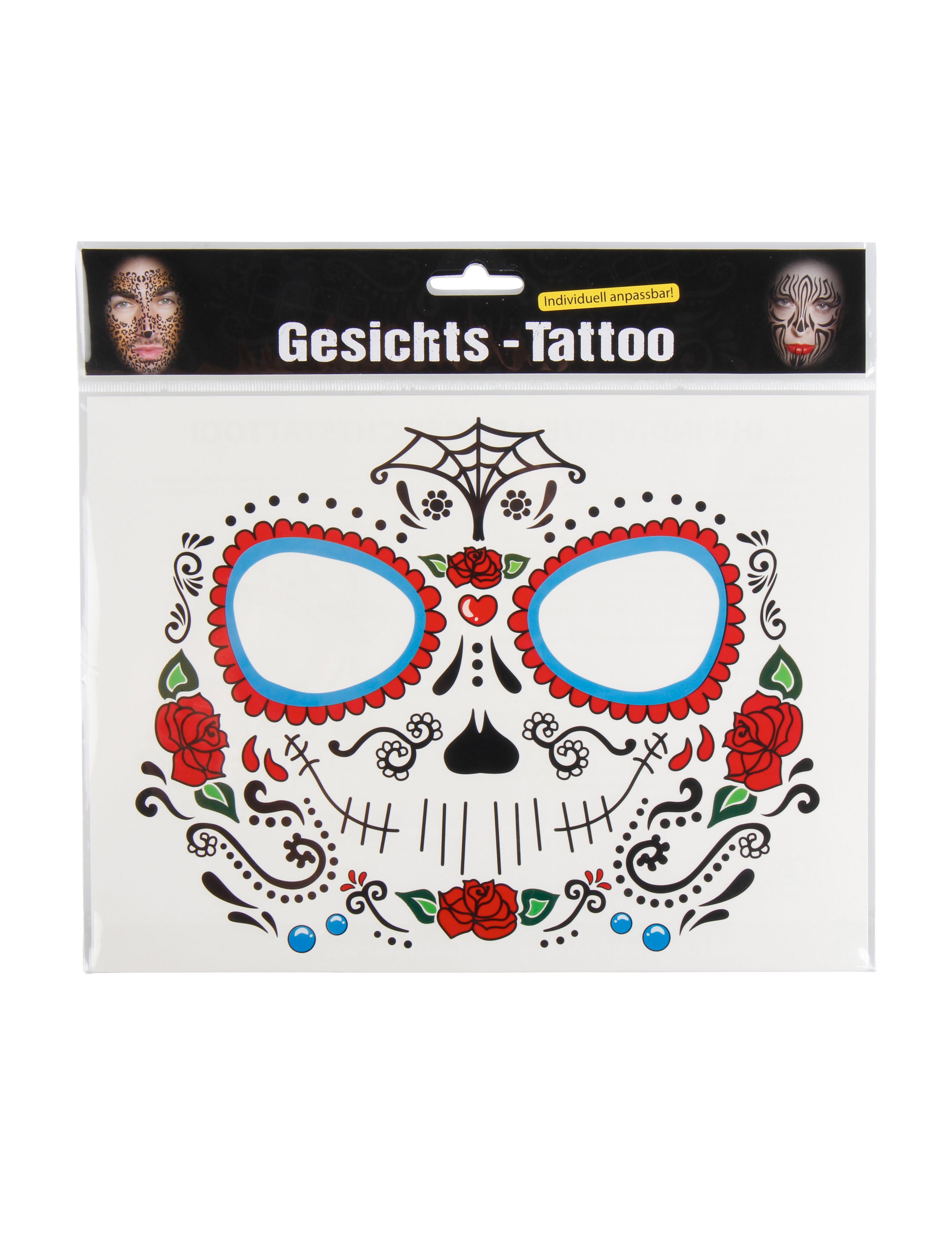 Gesichtstattoo Totenkopf mit Blumen