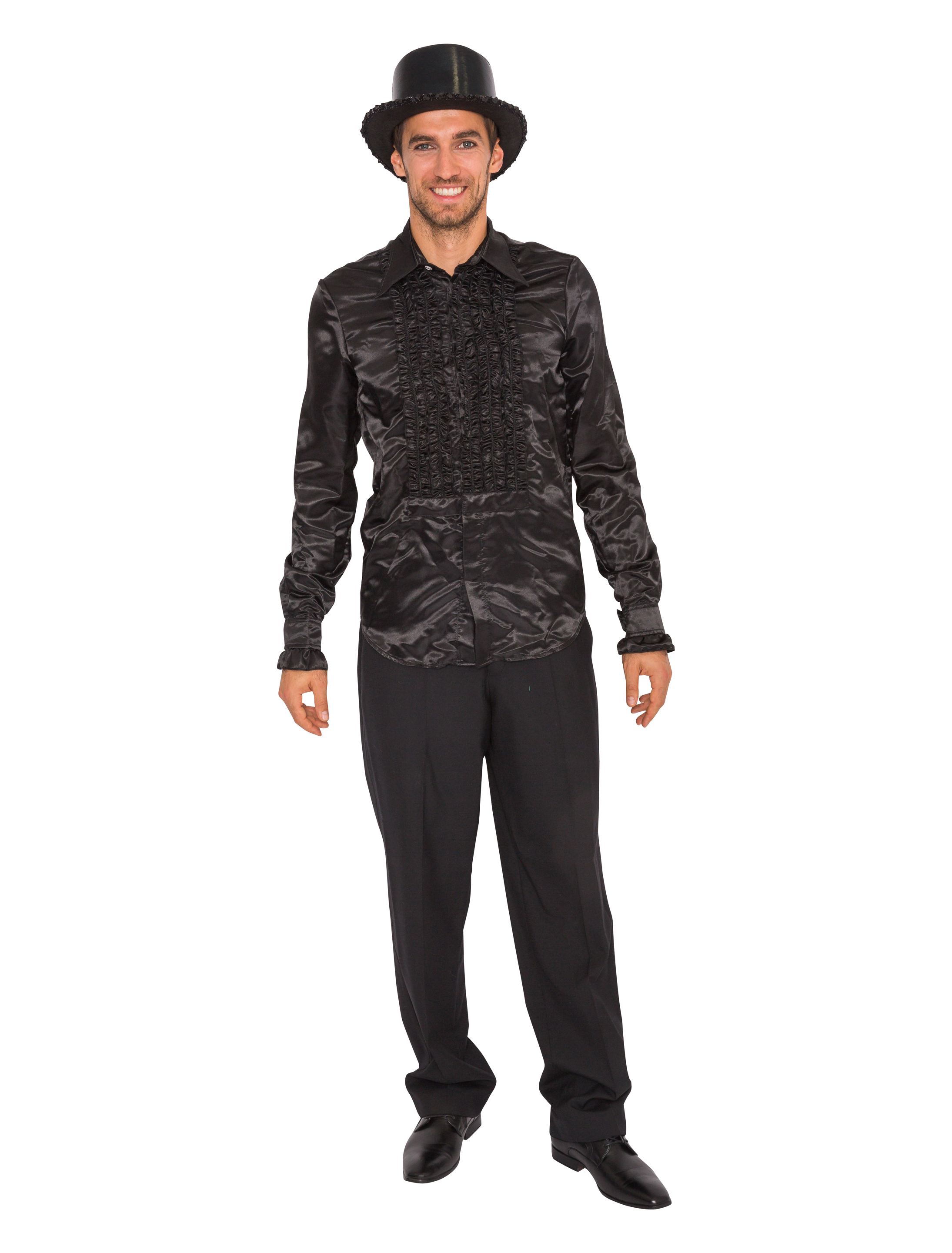 Rüschenhemd Satin schwarz 50