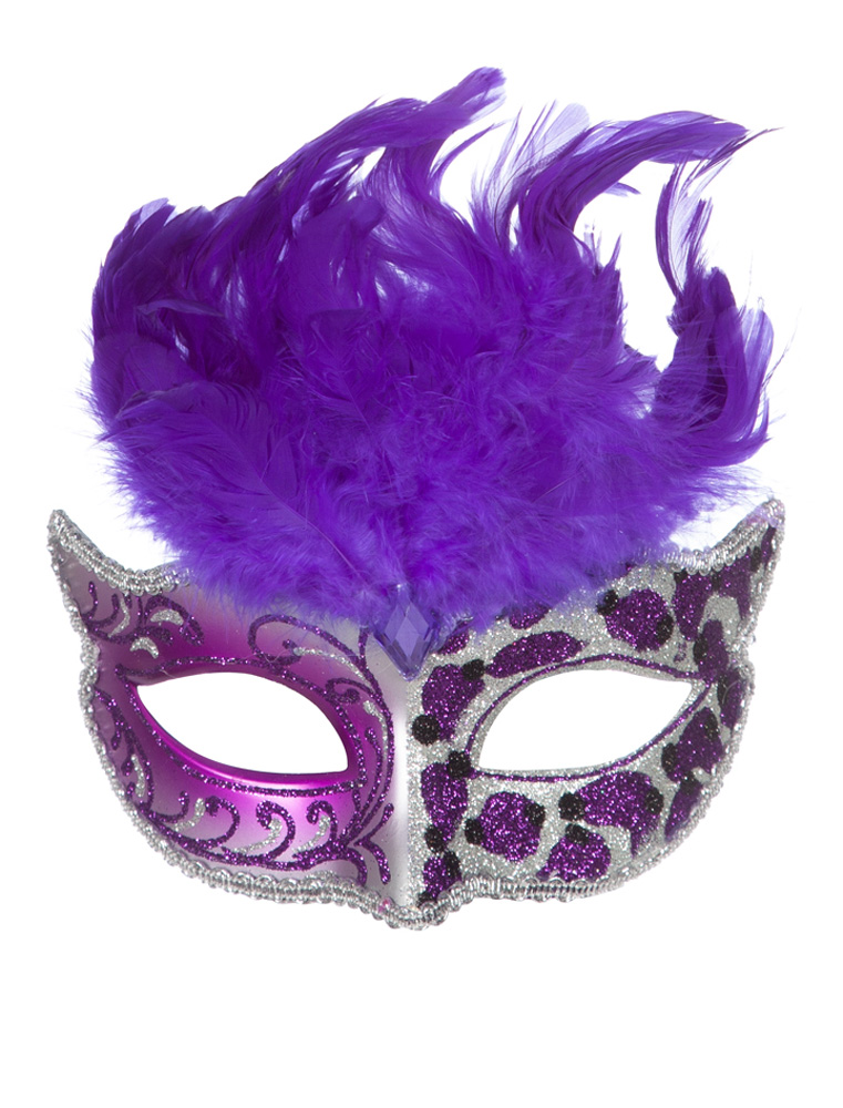 Maske Leopard mit Federn lila