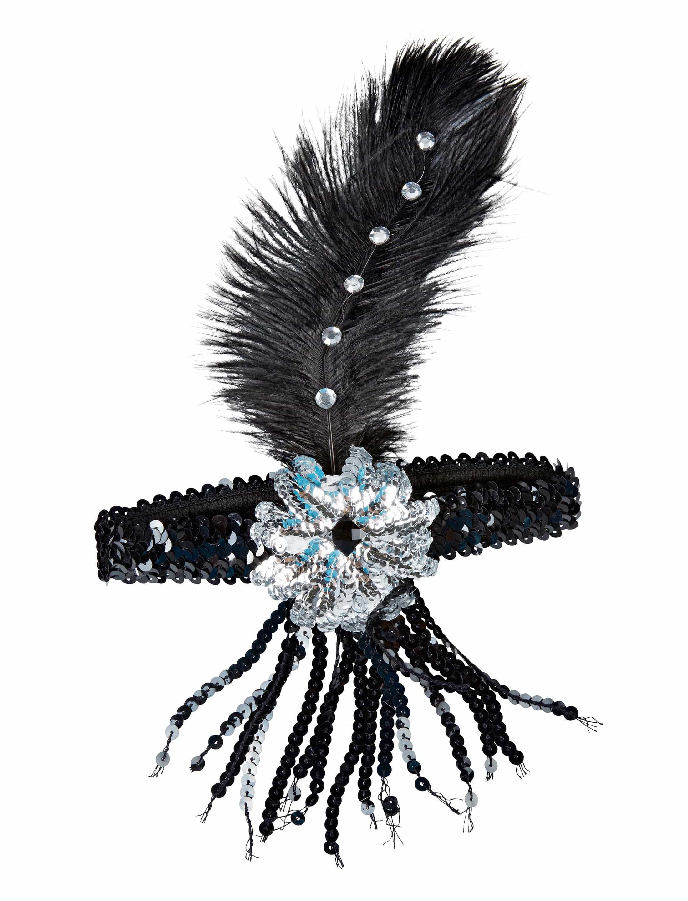 Stirnband Pailletten mit Blume schwarz Stirnband Pailletten mit Blume schwarz