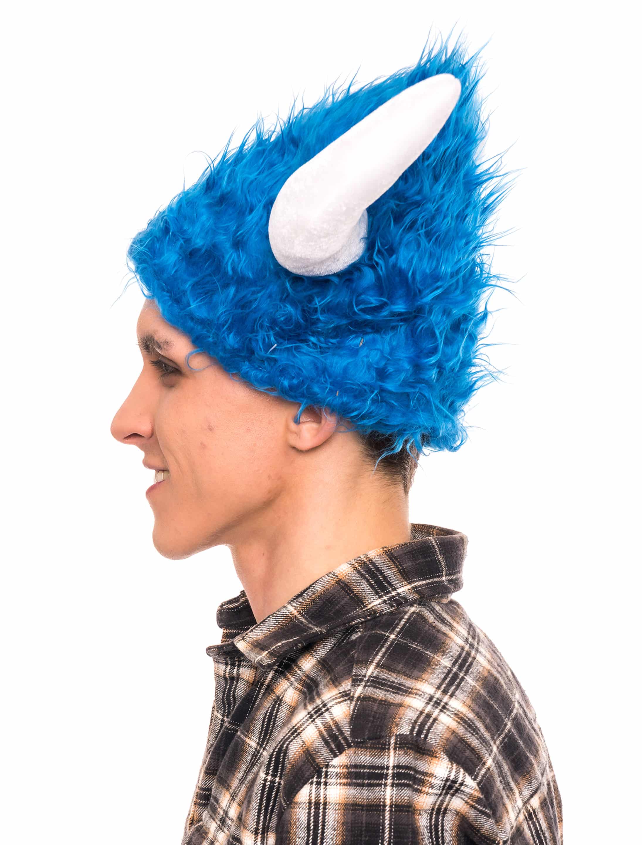 Mütze Plüsch Hörner blau