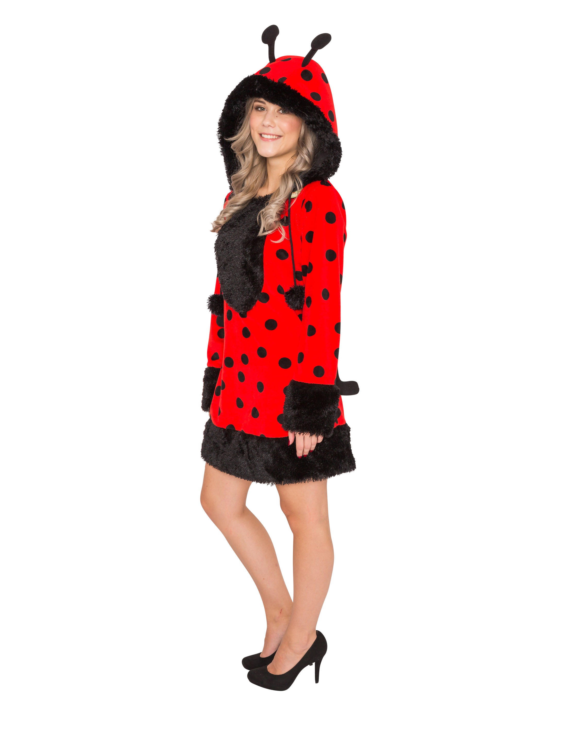Kleid Plüsch Marienkäfer mit Kapuze Damen schwarz/rot 46-48 Kleid Plüsch Marienkäfer mit Kapuze Damen schwarz/rot 46-48
