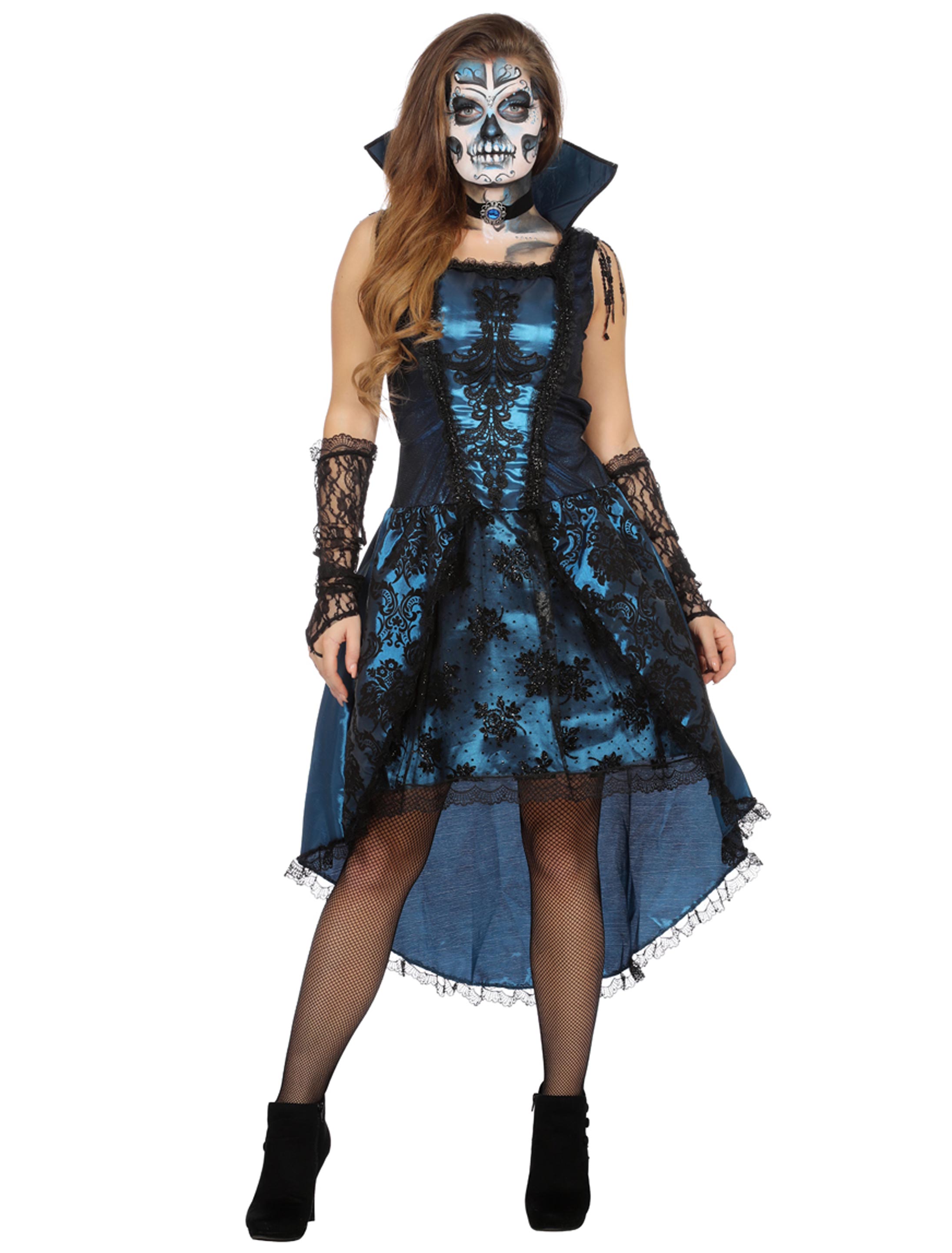 Kleid Vampir schwarz/blau 44