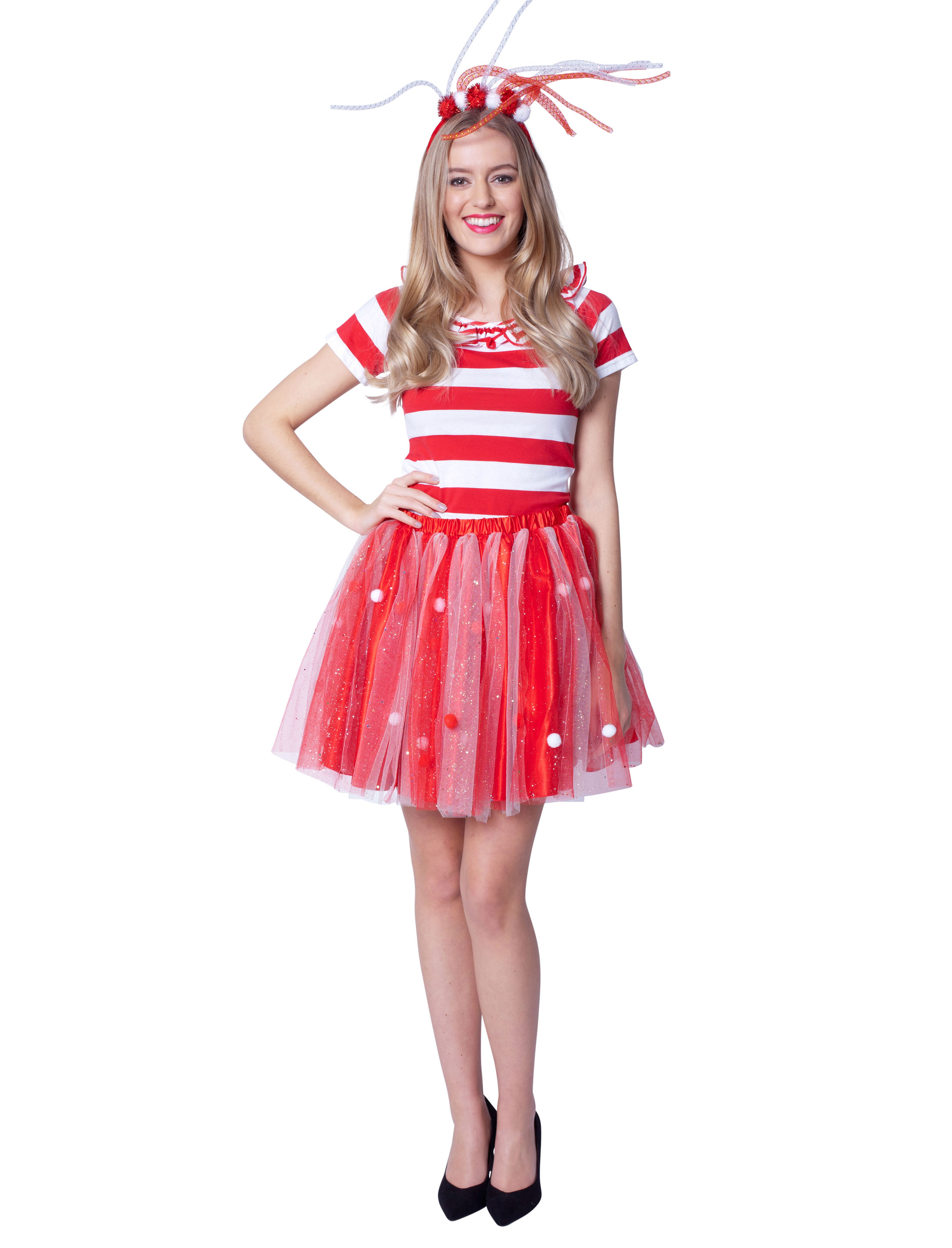 Petticoat mit rot/weißem Tüll & Pompons