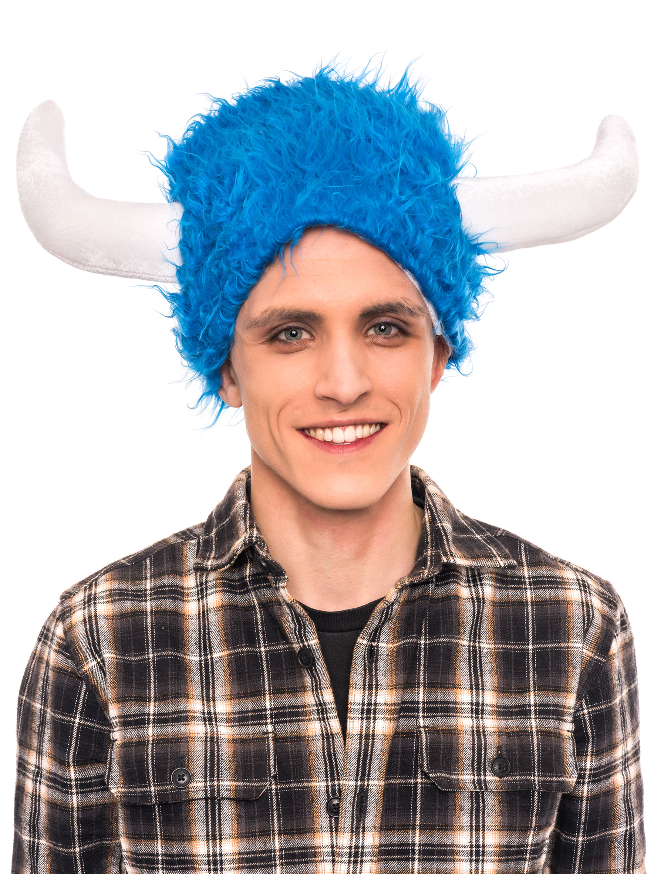 Mütze Plüsch Hörner blau Mütze Plüsch Hörner blau