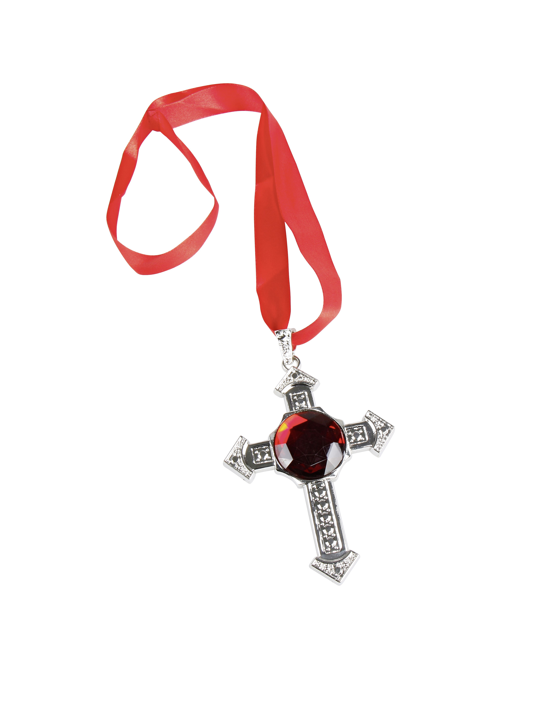 Halskette Kreuz mit rotem Stein
