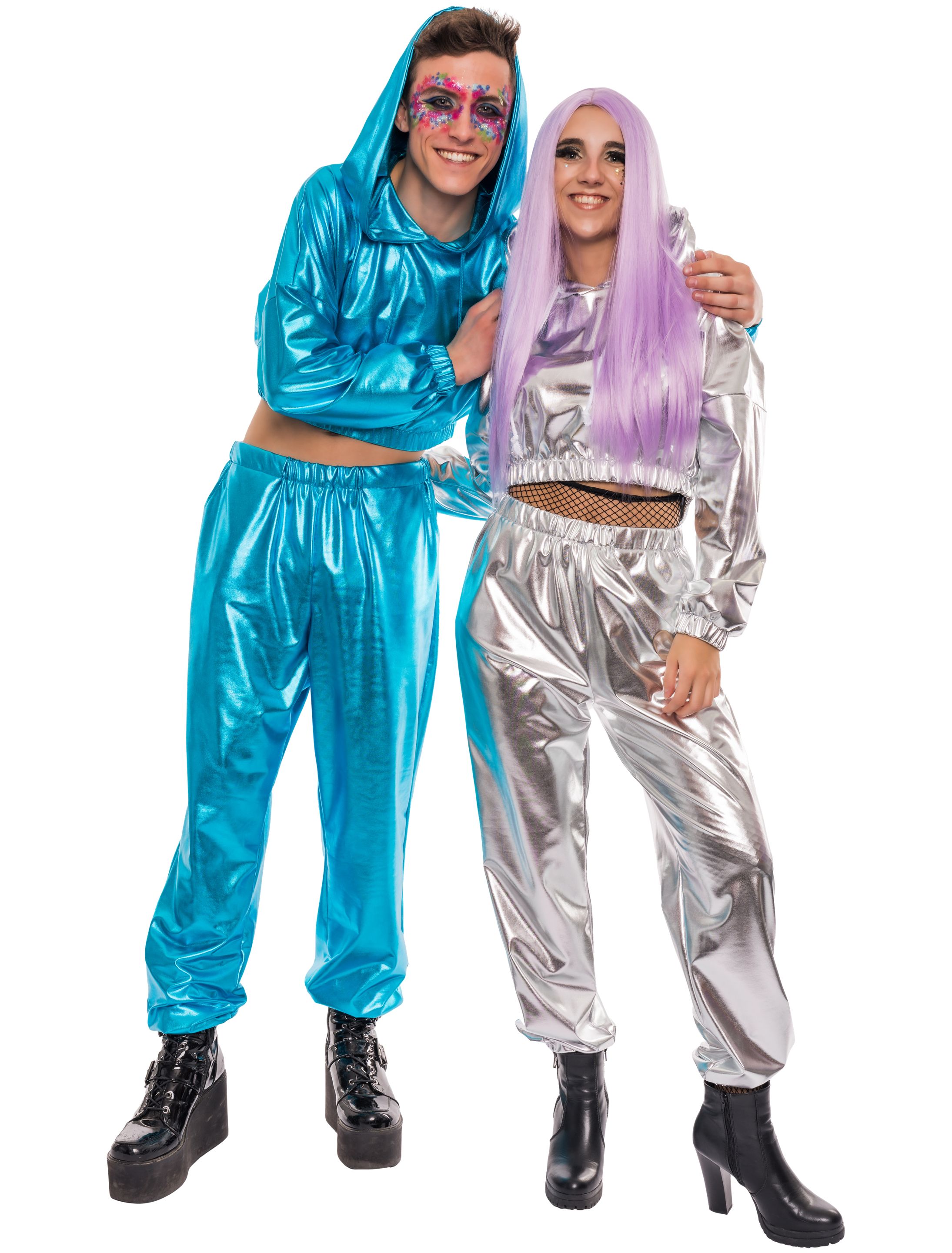 Cropped Hoodie metallic blau L/XL Cropped Hoodie metallic blau L/XL