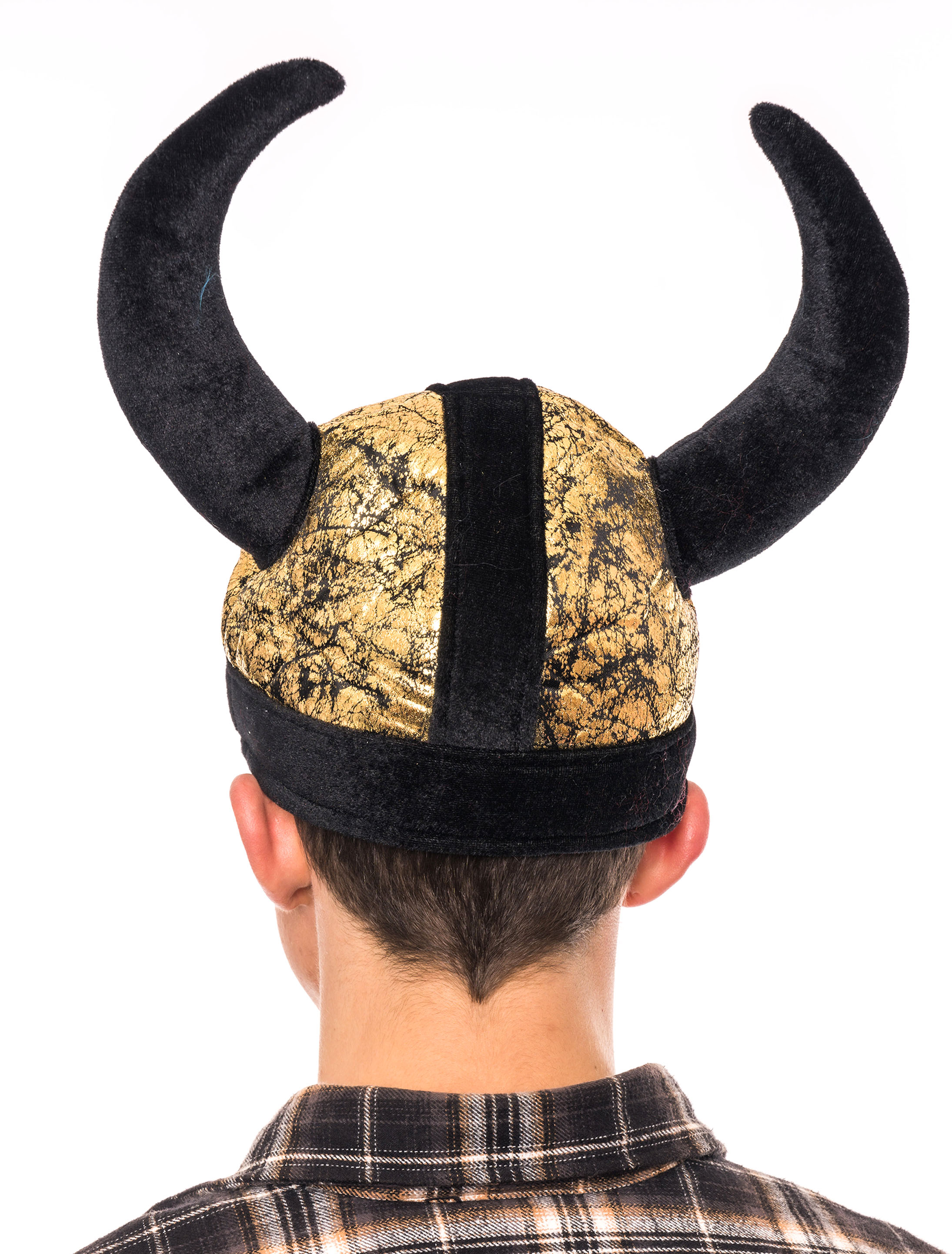 Mütze Plüsch Wikingerhelm schwarz/gold Mütze Plüsch Wikingerhelm schwarz/gold