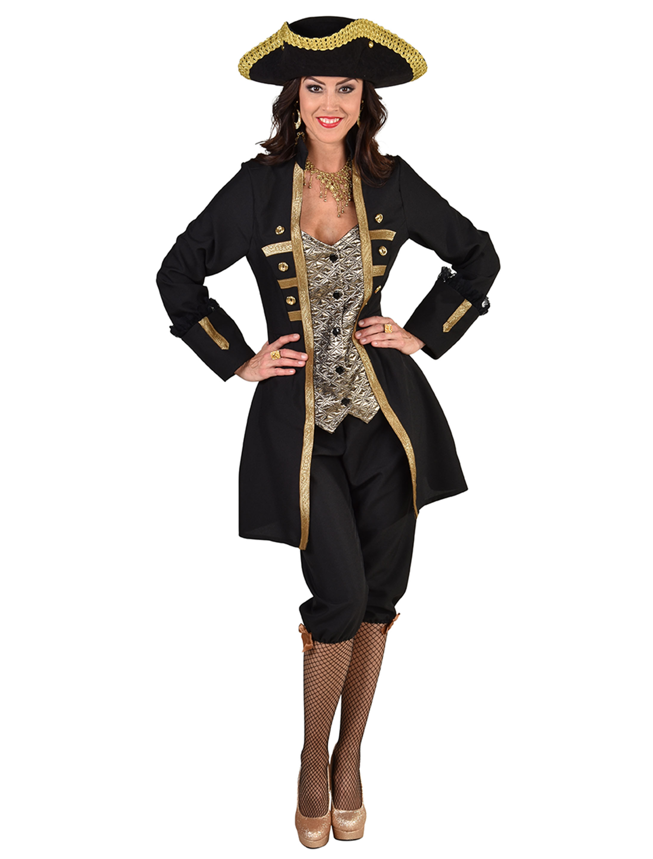 Piratin 2-tlg. Damen schwarz/gold 2XL Piratin 2-tlg. Damen schwarz/gold 2XL
