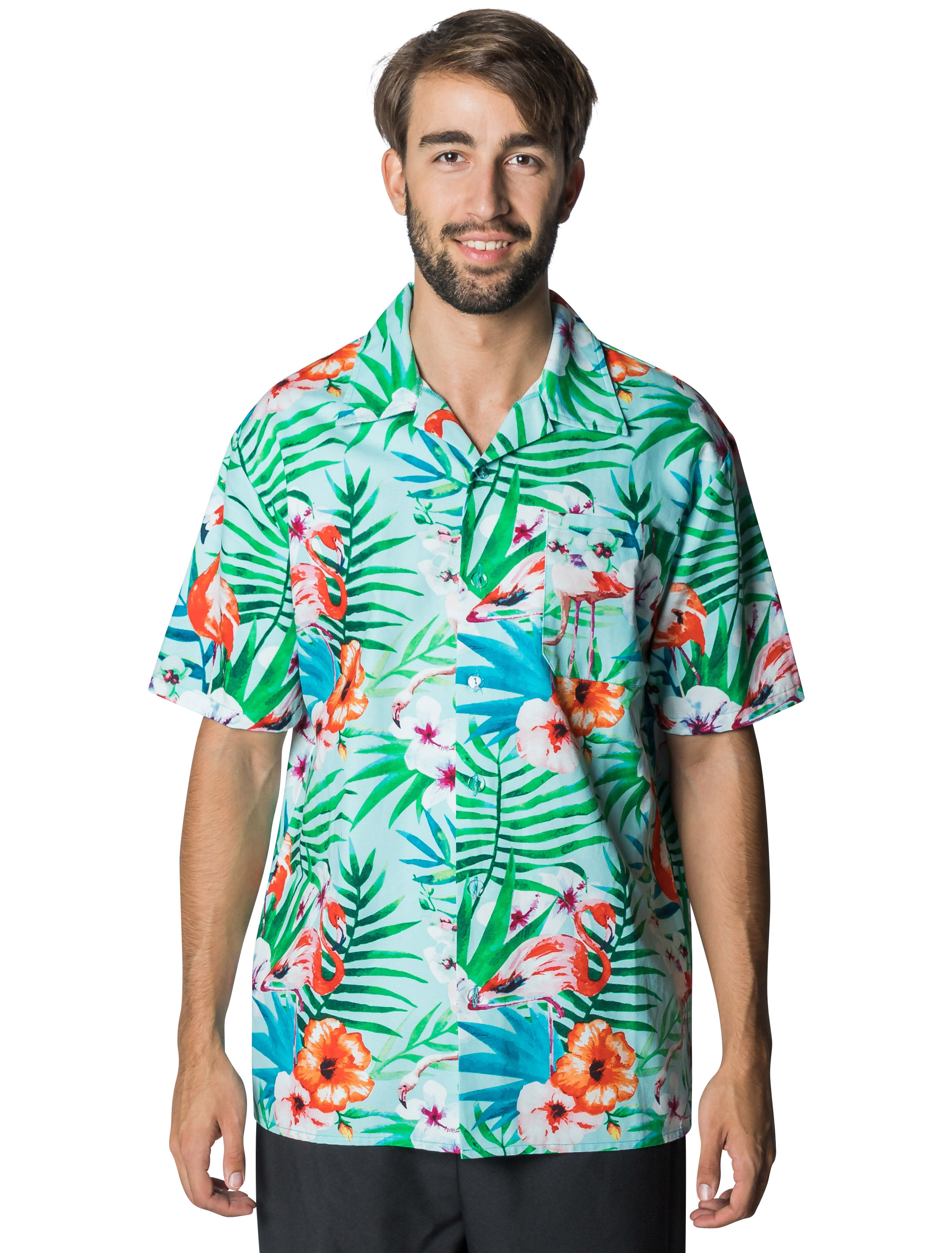 Hemd Hawaii mit Flamingos grün L/XL